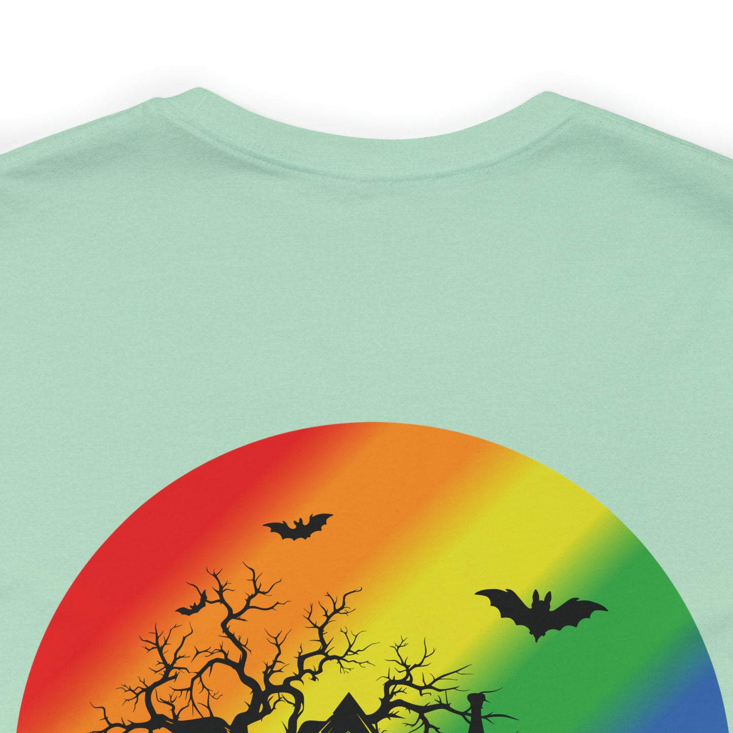 Haunted House w Rainbow Moon - Halloween 🎃Tee - Back Design