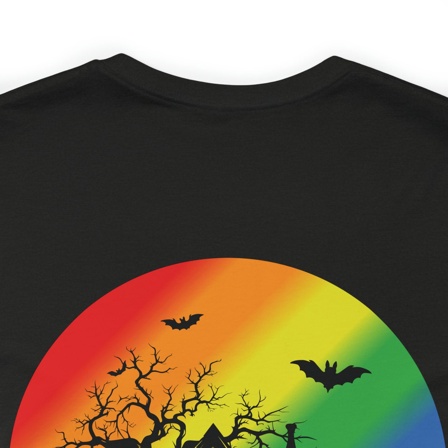Haunted House w Rainbow Moon - Halloween 🎃Tee - Back Design