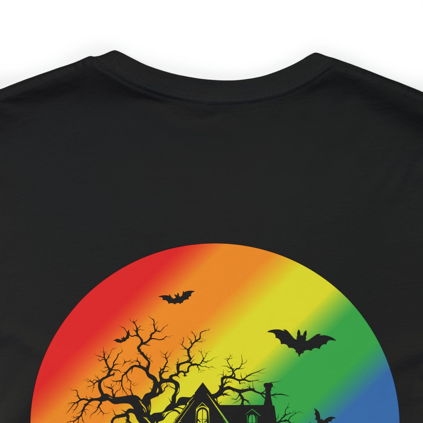 Haunted House w Rainbow Moon - Halloween 🎃Tee - Back Design