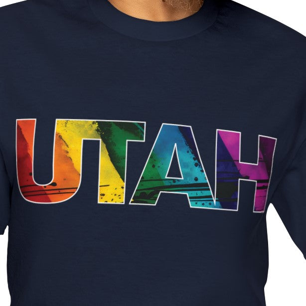 Utah Pride T-Shirt - Diagonal Rainbow Paint