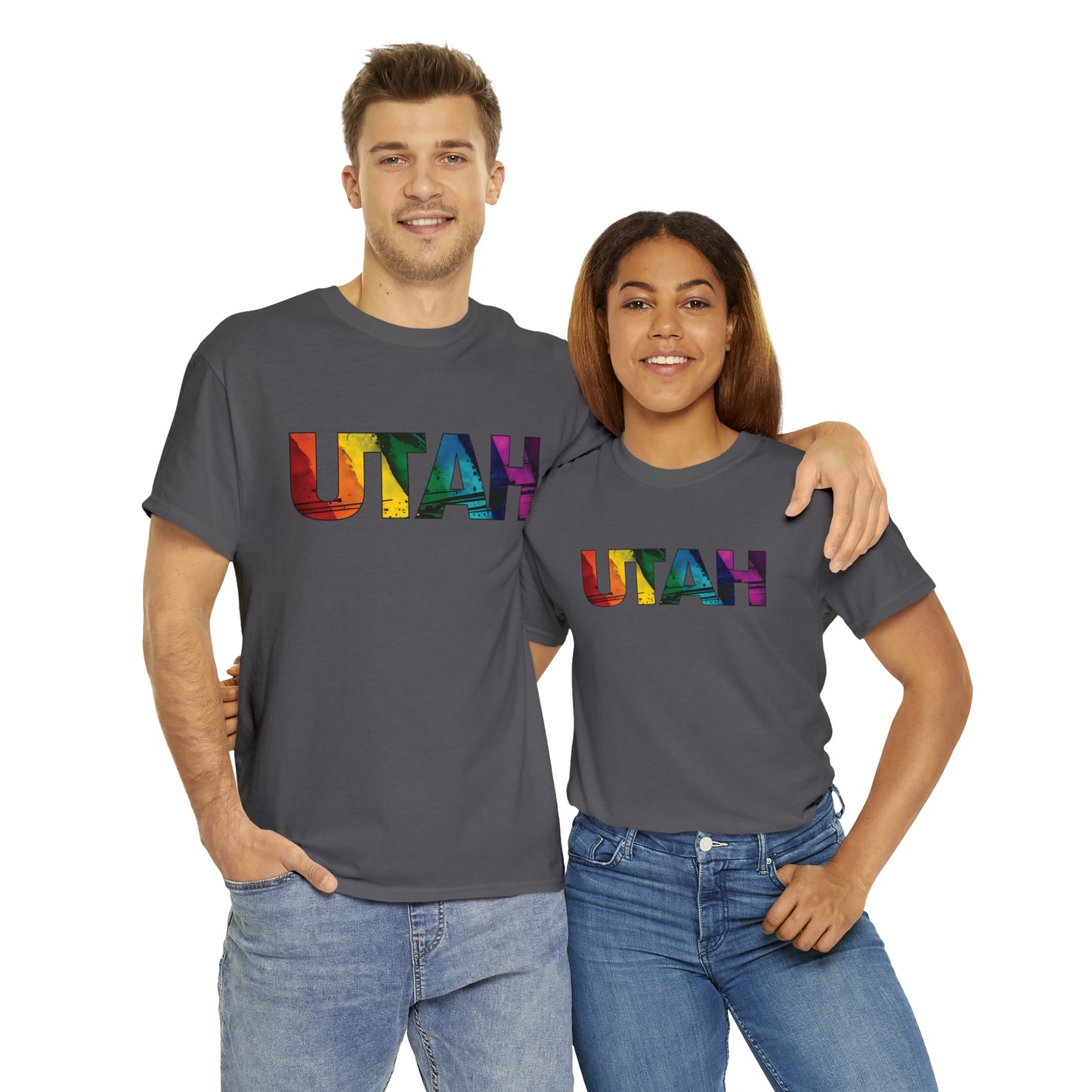 Utah Pride T-Shirt - Diagonal Rainbow Paint